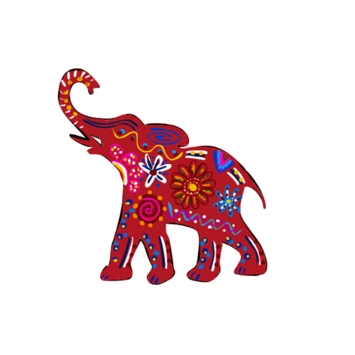Hand-illustrated red elephant alebrije
